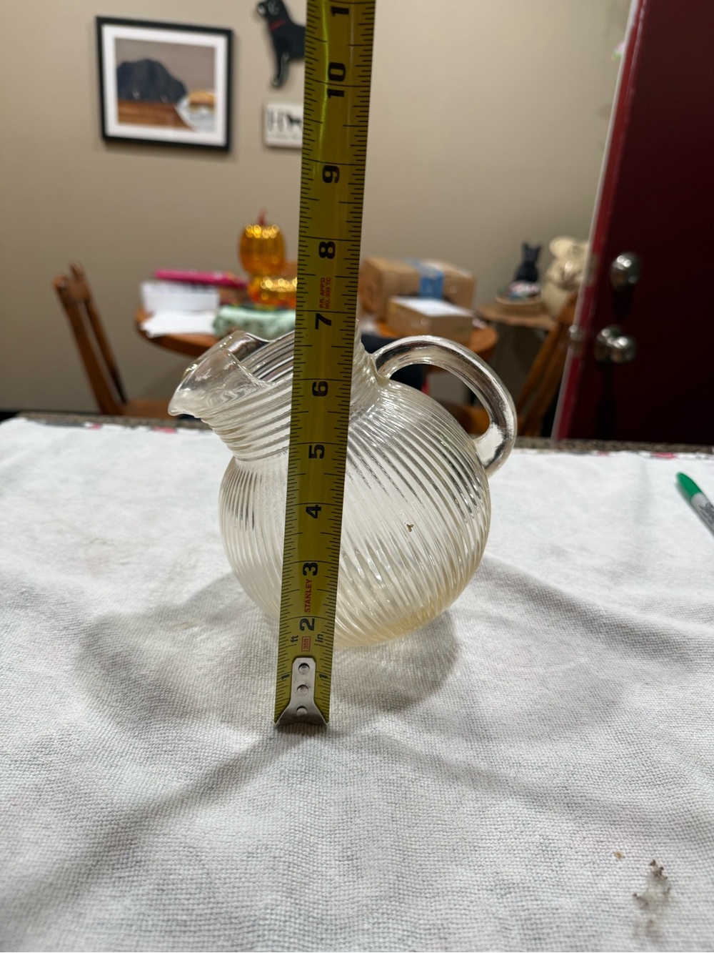 Hand-Blown Ribbed Glass Pitcher - Clear - Picture 3 of 3